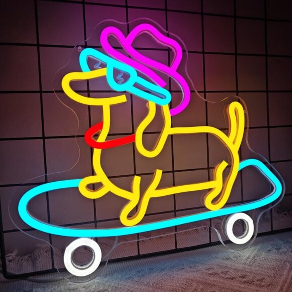 New Skateboard Dog Neon Sign, Dimmable LED Wall Light for Room Decor & Pet Shop - Picture 2 of 7